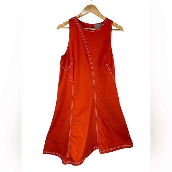 NWT Maeve Anthropologie Sleeveless Asymmetrical Shift Dress Orange Linen Blend - Picture 3 of 11